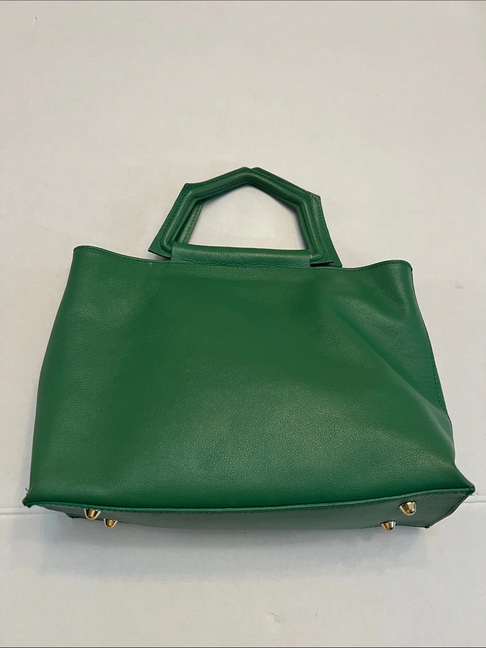 ANNA PAOLA EMERALD GREEN LEATHER BONNIE TOTE TOP HANDLE BAG GOLD HARDWARE - Picture 4 of 16